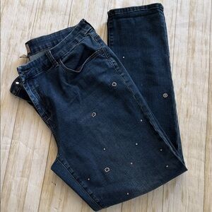 Chico's Dark Blue Embellished Straight Leg Jeans 2